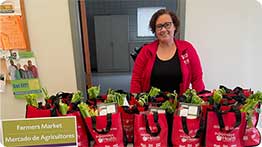 photo of red backpacks